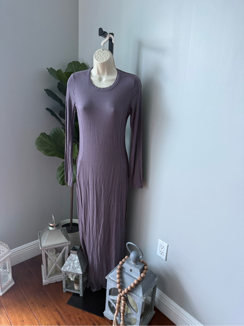 Long Sleeve Purple Maxi Dress - Classic Scoop Neck